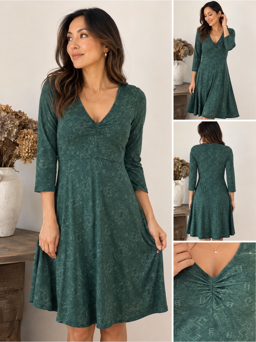 Toad&Co Organic Cotton Tencel Green Fit & Flare Dress M